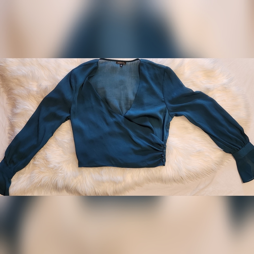 Dark teal, crop blouse, with long sleeves,  size medium, from Dynamite